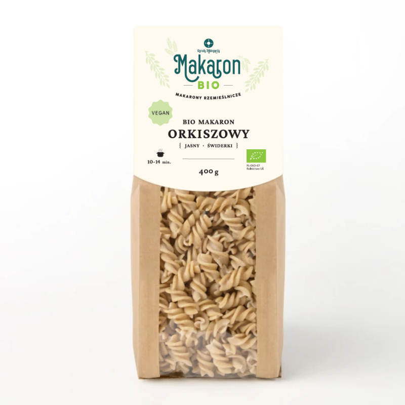 Makaron Orkiszowy Jasny BIO vegan Świderki 400 g., Makaron Orkiszowy Jasny Świderki